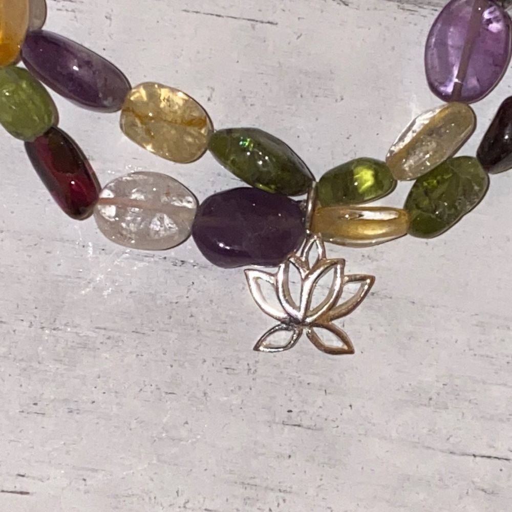 Sterling Silver Lotus Charm Bracelet